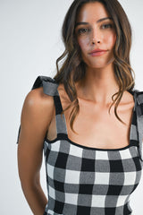 PAISLEY GINGHAM HALTER KNIT MINI DRESS