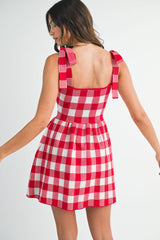 PAISLEY GINGHAM HALTER KNIT MINI DRESS