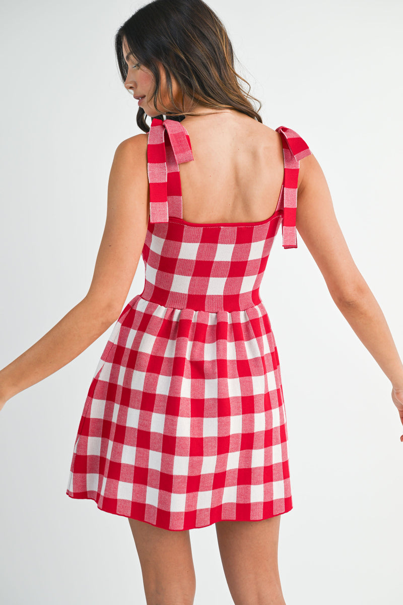 PAISLEY GINGHAM HALTER KNIT MINI DRESS