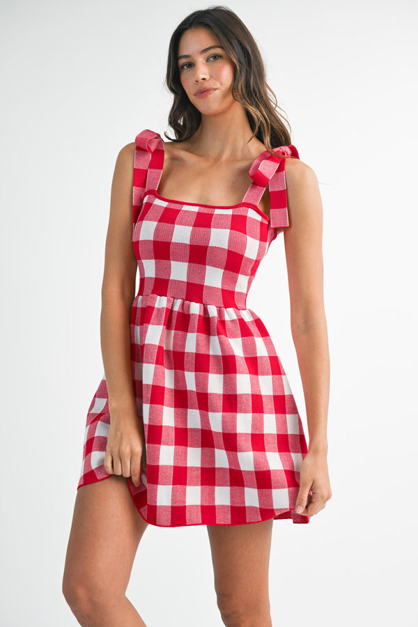 PAISLEY GINGHAM HALTER KNIT MINI DRESS