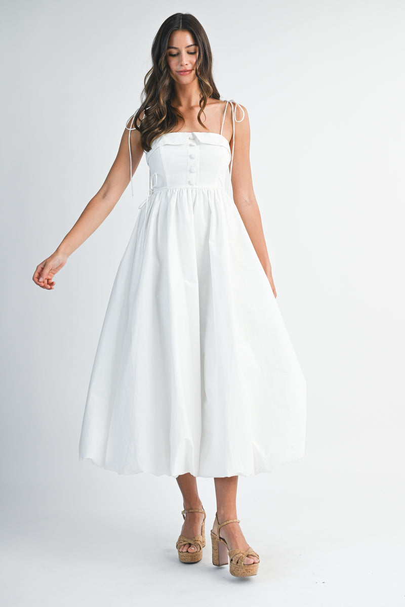 VIVIJI BUTTON DOWN FRONT BUBBLE HEM MIDI DRESS