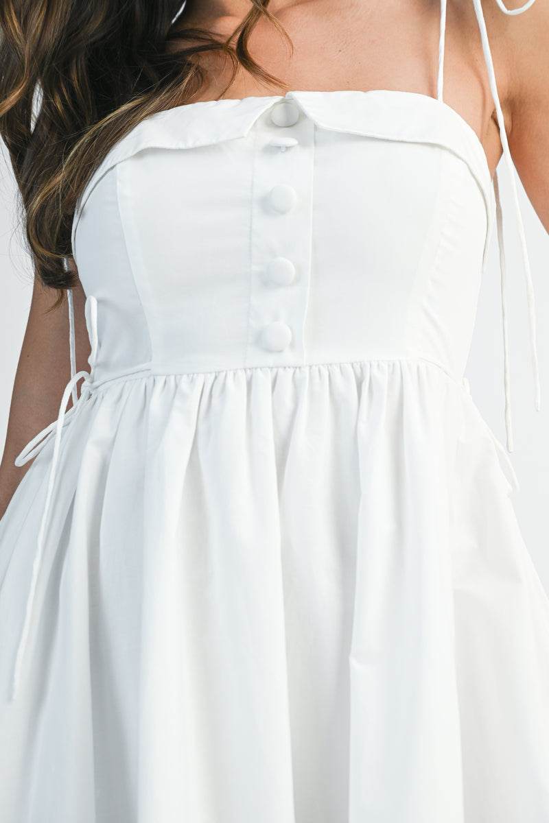 VIVIJI BUTTON DOWN FRONT BUBBLE HEM MIDI DRESS