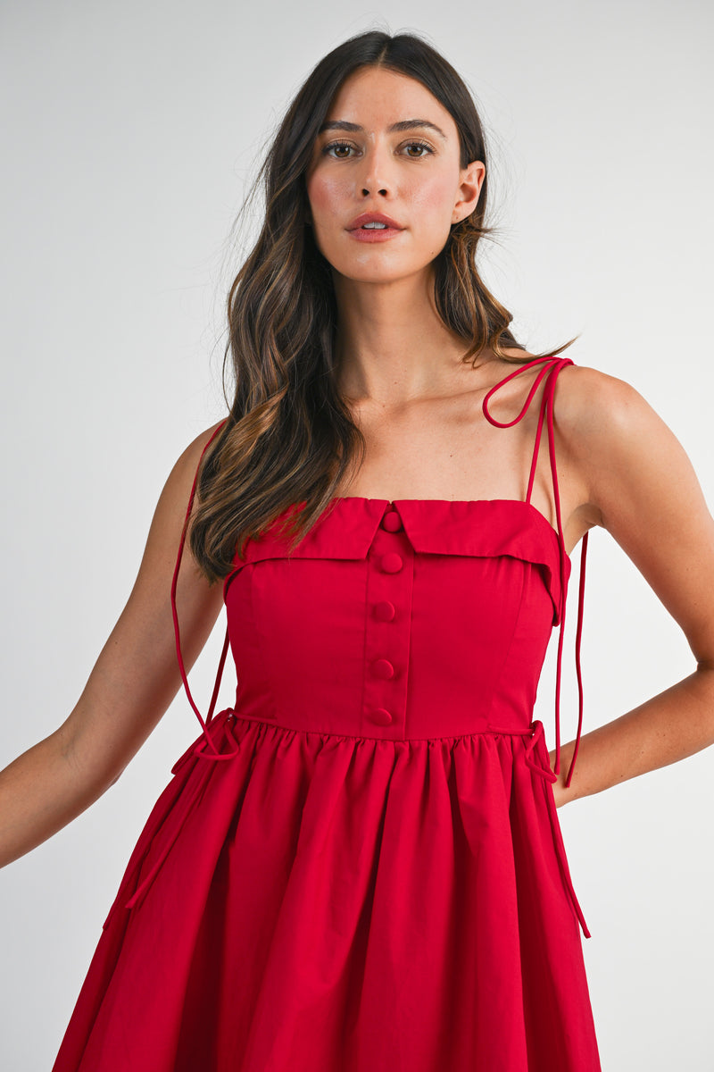 VIVIJI BUTTON DOWN FRONT BUBBLE HEM MIDI DRESS
