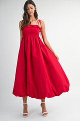 VIVIJI BUTTON DOWN FRONT BUBBLE HEM MIDI DRESS