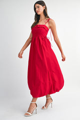 VIVIJI BUTTON DOWN FRONT BUBBLE HEM MIDI DRESS