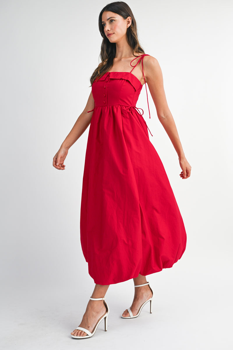 VIVIJI BUTTON DOWN FRONT BUBBLE HEM MIDI DRESS
