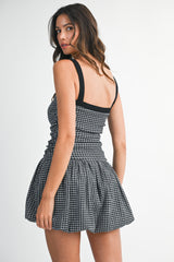 RONJEIH GINGHAM BALLOON MINI DRESS