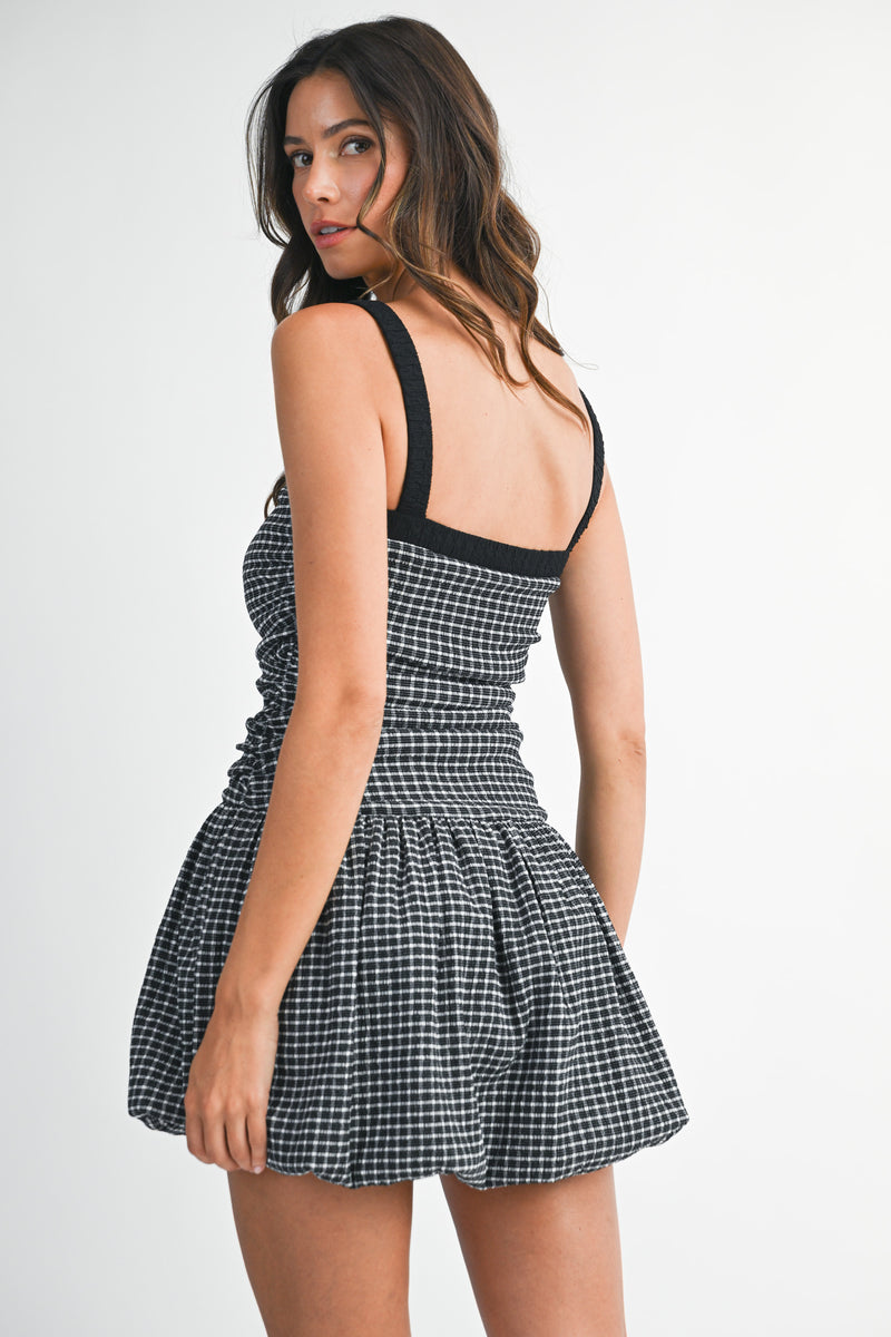 RONJEIH GINGHAM BALLOON MINI DRESS
