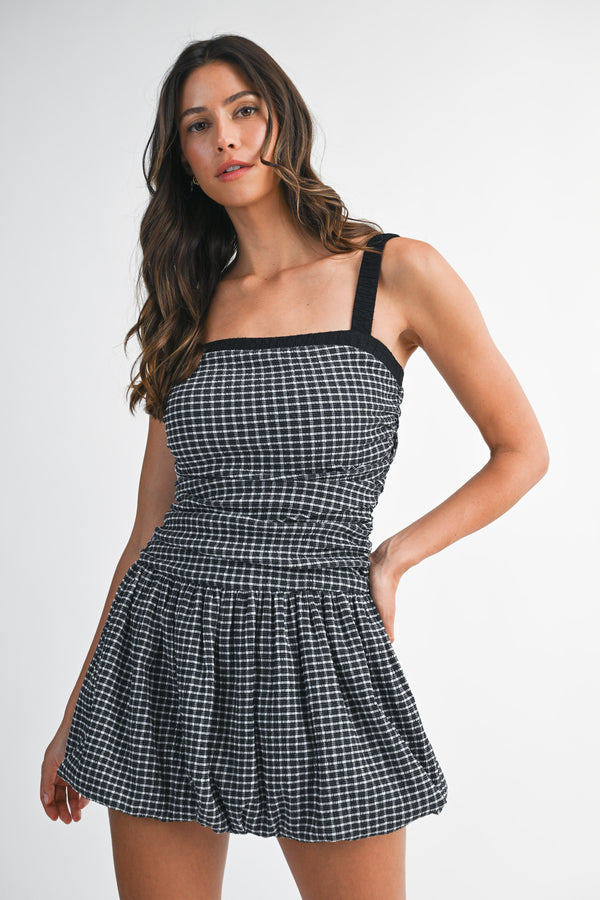 RONJEIH GINGHAM BALLOON MINI DRESS