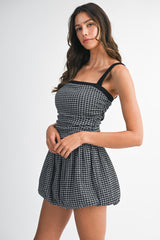 RONJEIH GINGHAM BALLOON MINI DRESS