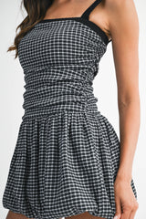 RONJEIH GINGHAM BALLOON MINI DRESS