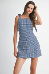 CECILIA GINGHAM MINI DRESS WITH BOW DETAIL