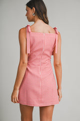 CECILIA GINGHAM MINI DRESS WITH BOW DETAIL