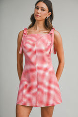 CECILIA GINGHAM MINI DRESS WITH BOW DETAIL