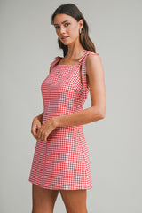 CECILIA GINGHAM MINI DRESS WITH BOW DETAIL