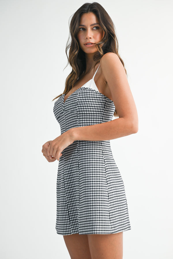 VESSI GINGHAM SLEEVELESS MINI DRESS