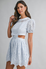 ZALENA EMBROIDERED MINI DRESS WITH RIBBON