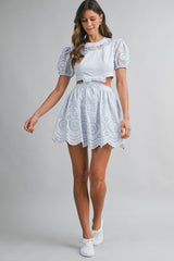 ZALENA EMBROIDERED MINI DRESS WITH RIBBON