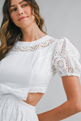 ZALENA EMBROIDERED MINI DRESS WITH RIBBON