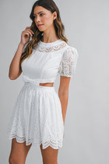 ZALENA EMBROIDERED MINI DRESS WITH RIBBON