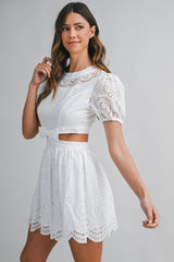 ZALENA EMBROIDERED MINI DRESS WITH RIBBON