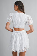 ZALENA EMBROIDERED MINI DRESS WITH RIBBON