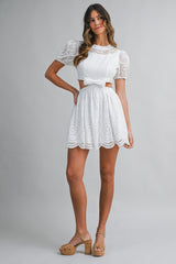 ZALENA EMBROIDERED MINI DRESS WITH RIBBON