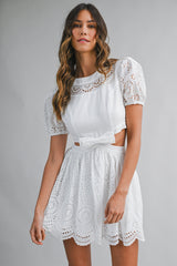 ZALENA EMBROIDERED MINI DRESS WITH RIBBON