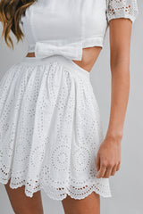 ZALENA EMBROIDERED MINI DRESS WITH RIBBON