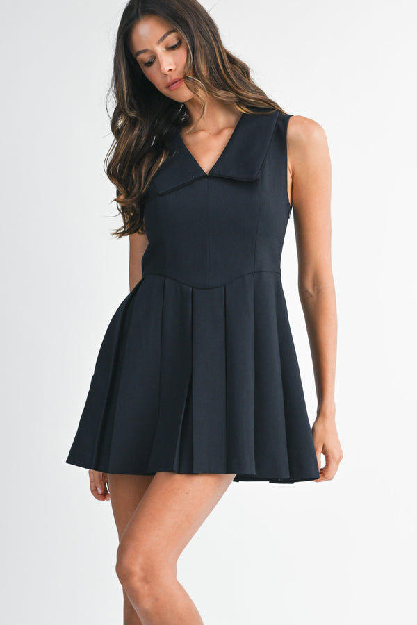 NATALIE PLEATED MINI DRESS WITH COLLAR