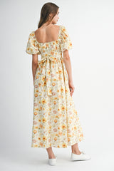 EMMALYN FLORAL SQUARE NECKLINE MIDI DRESS