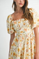 EMMALYN FLORAL SQUARE NECKLINE MIDI DRESS