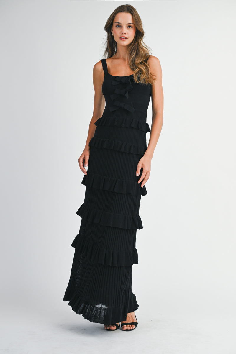 KAELA FRONT BOW RUFFLE MAXI DRESS