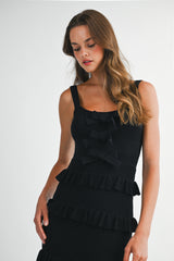 KAELA FRONT BOW RUFFLE MAXI DRESS
