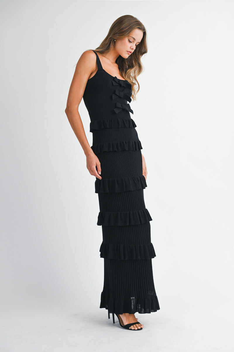 KAELA FRONT BOW RUFFLE MAXI DRESS