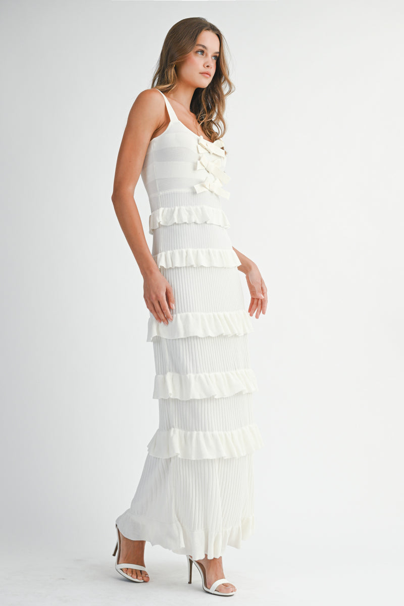 KAELA FRONT BOW RUFFLE MAXI DRESS