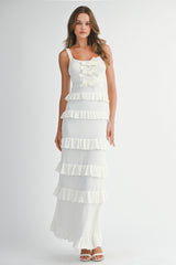 KAELA FRONT BOW RUFFLE MAXI DRESS