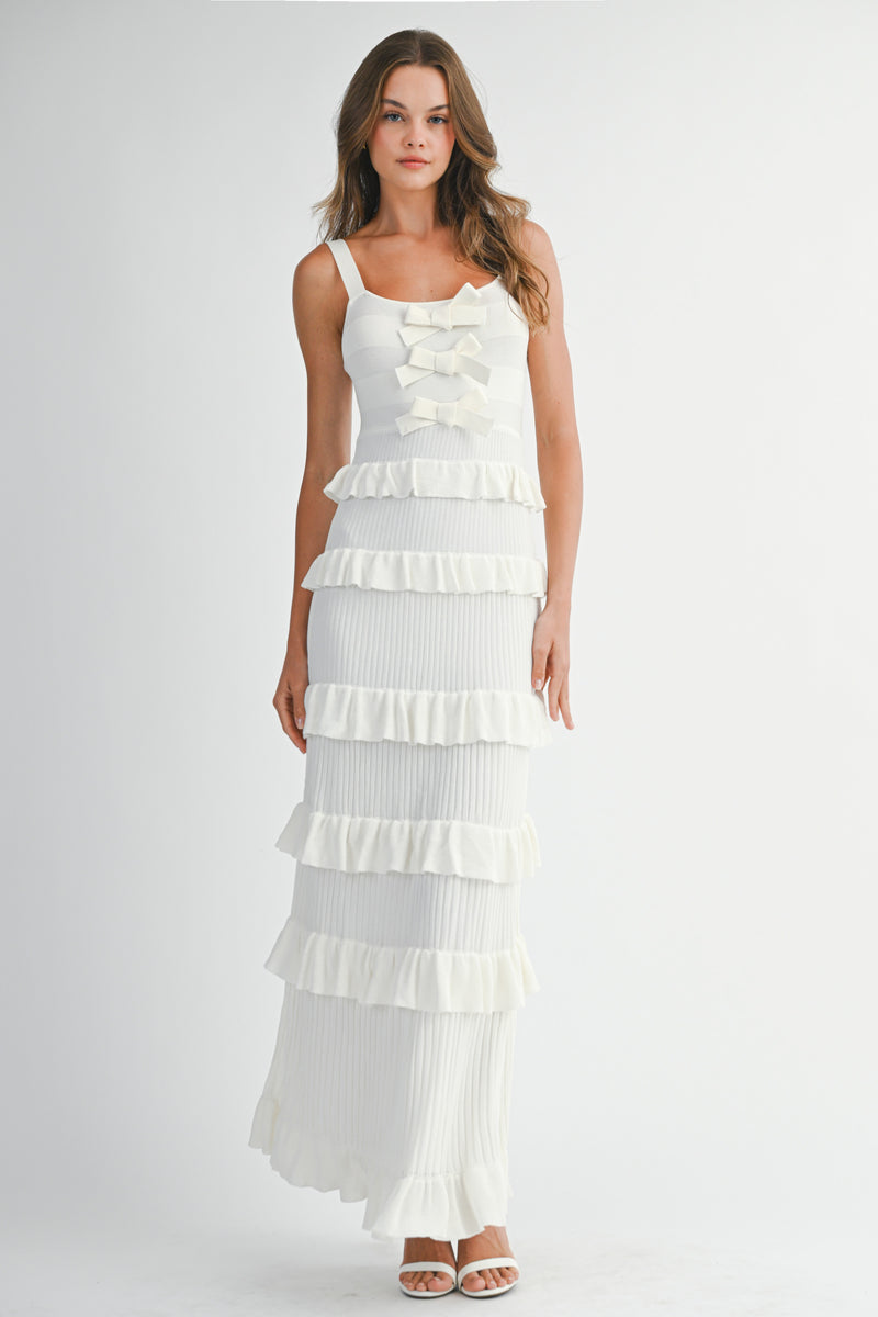 KAELA FRONT BOW RUFFLE MAXI DRESS