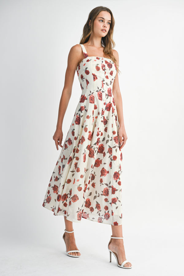 PRILEA FLORAL PRINTED SLEEVELESS MIDI DRESS