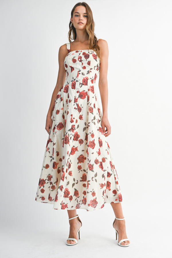 PRILEA FLORAL PRINTED SLEEVELESS MIDI DRESS