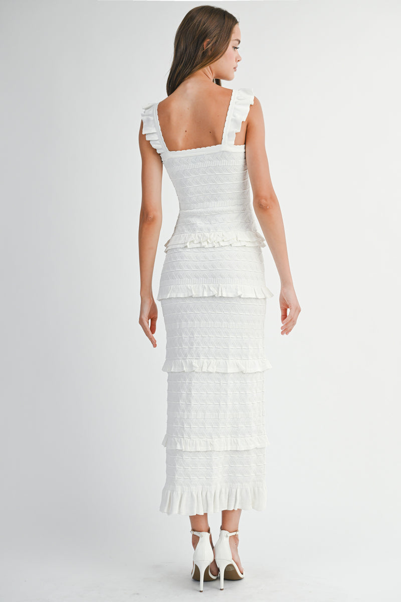 SAYLOR RUFFLED KNIT MIDI DRESS
