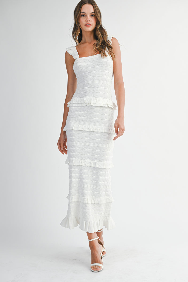 SAYLOR RUFFLED KNIT MIDI DRESS