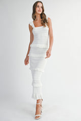 SAYLOR RUFFLED KNIT MIDI DRESS