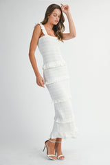 SAYLOR RUFFLED KNIT MIDI DRESS