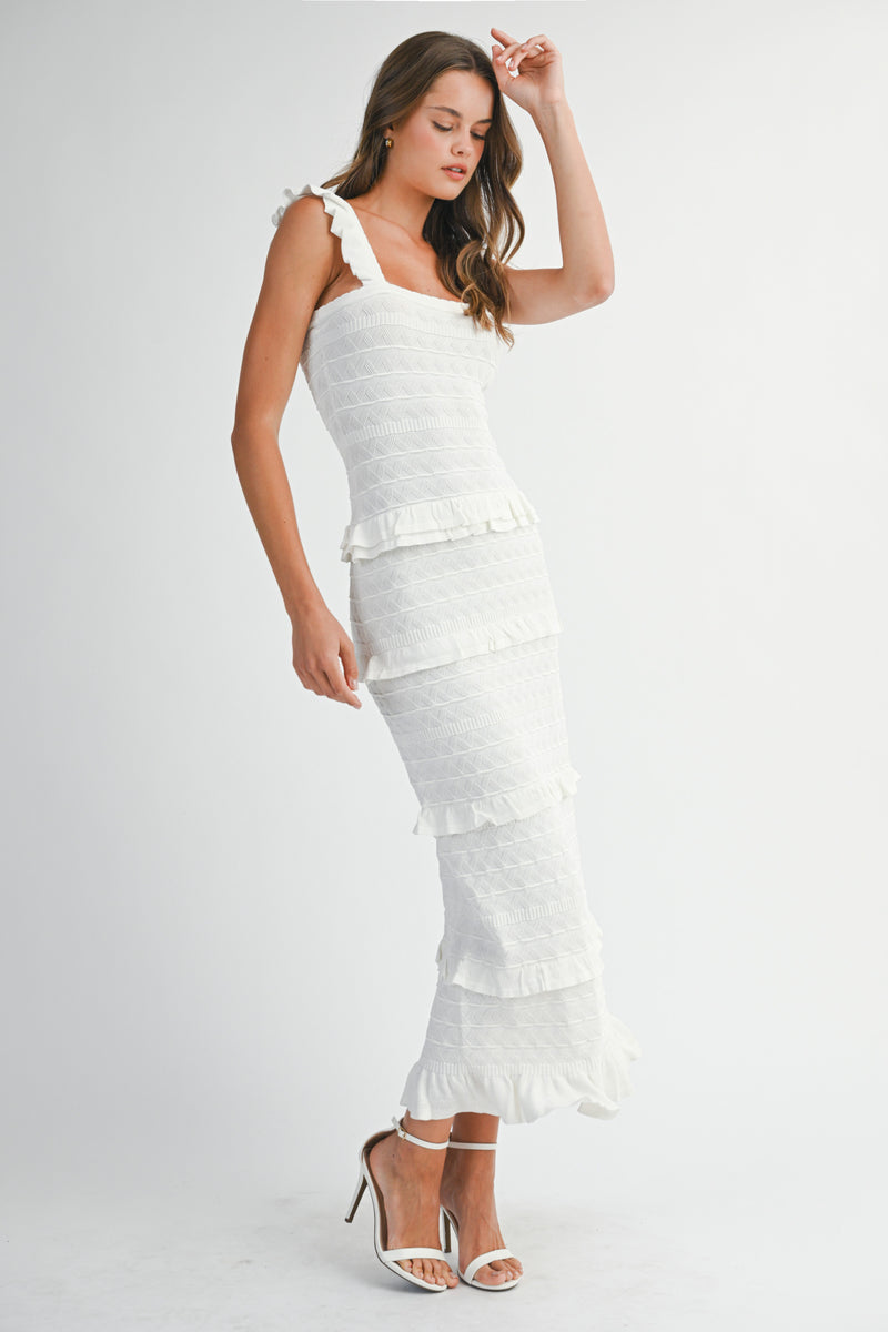 SAYLOR RUFFLED KNIT MIDI DRESS