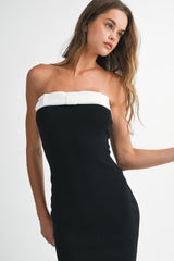 TEEMO KNIT STRAPLESS BOW MIDI DRESS