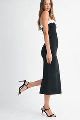 TEEMO KNIT STRAPLESS BOW MIDI DRESS
