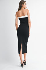 TEEMO KNIT STRAPLESS BOW MIDI DRESS