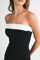TEEMO KNIT STRAPLESS BOW MIDI DRESS