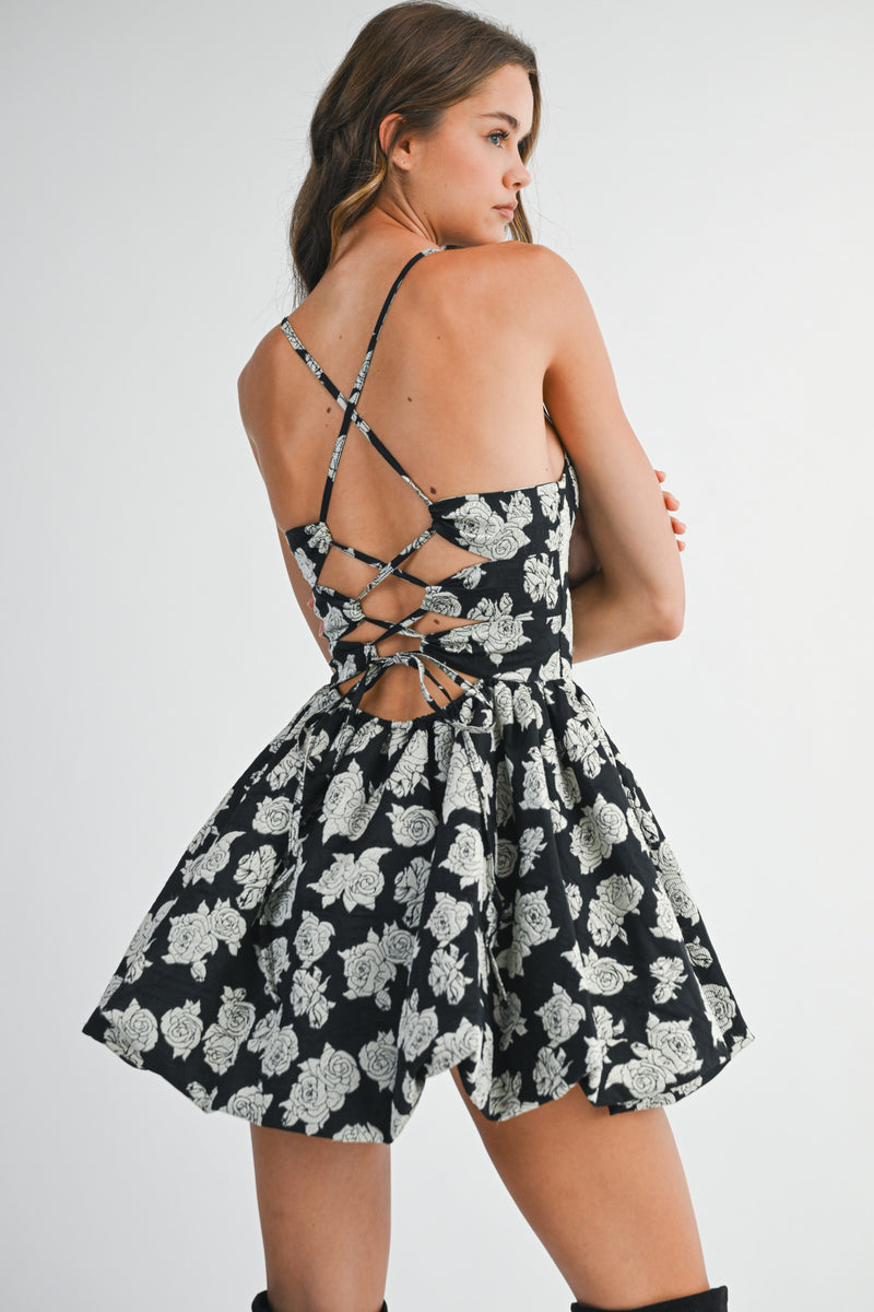 DAHLIA JACQUARD BUBBLE HEM MINI DRESS